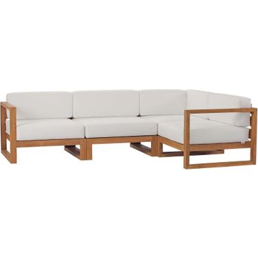 Upland Outdoor Patio Teak Wood 4-Piece Sectional Sofa Set In Natural White