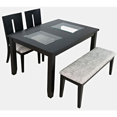 Urban Icon 66 Inch 4 Piece Dining Set with Upholstered Chairs and Bench In Black
