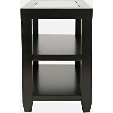 Urban Icon Glass Inlay Chair Side End Table with Storage In Black