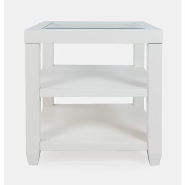 Urban Icon Glass Inlay End Table with Storage In White