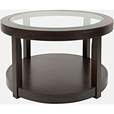 Urban Icon Round Glass Inlay Coffee Table In Merlot