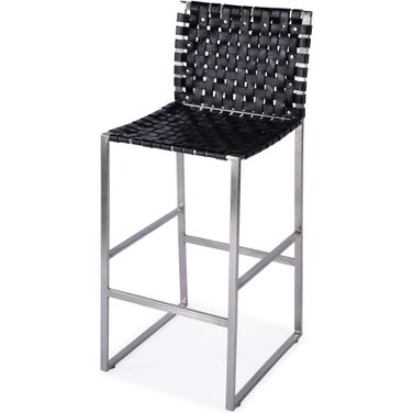 Urban Woven Leather Rectangular 28 Inch Barstool In Black
