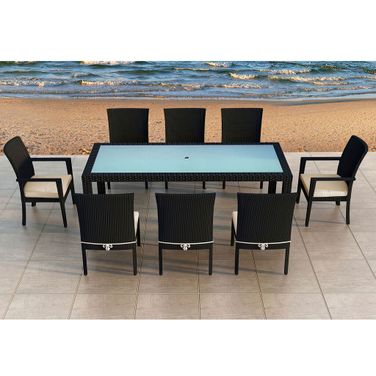 Urbana 9 Piece Dining Set In Canvas Flax and Coffee Bean
