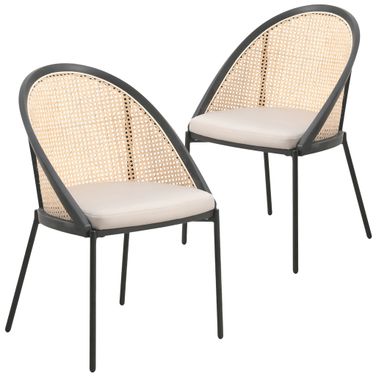 Urbane Modern Dining Chair Set of 2 with Wicker Back In Taupe