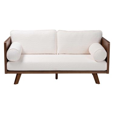 Uriel Boucle Fabric Sofa In Cream and Walnut