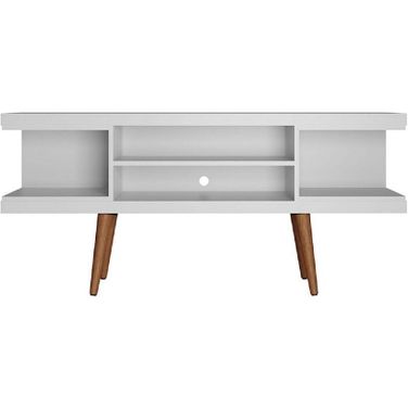 Utopia 53.14 Inch Tv Stand With Splayed Wooden Legs And 4 Shelves In White