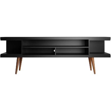 Utopia 70.47 Inch Tv Stand With Splayed Wooden Legs And 4 Shelves In Black
