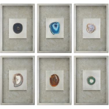 Uttermost Agate Stone Silver Wall Art Set Of 6
