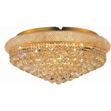 Primo 28" Gold 15 Light Flush Mount With Clear Royal Cut Crystal Trim