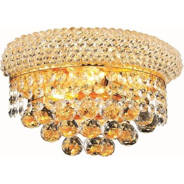 V1800W12G/RC Primo 12" Gold 2 Light Wall Sconce With Clear Royal Cut Crystal Trim