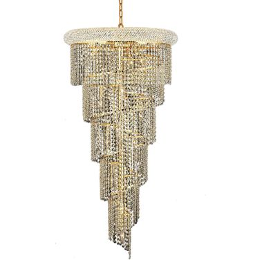Spiral 22" Gold 18 Light Chandelier With Clear Royal Cut Crystal Trim