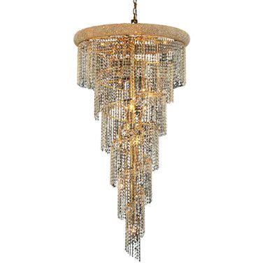 Spiral 30" Gold 22 Light Chandelier With Clear Royal Cut Crystal Trim