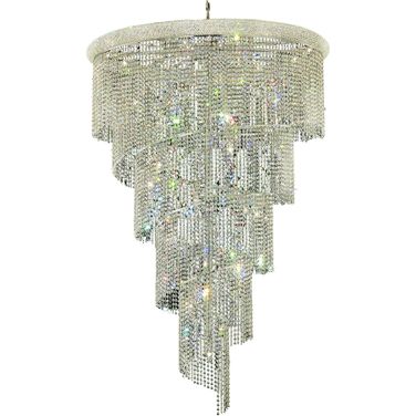 Spiral 48" Chrome 29 Light Chandelier With Clear Royal Cut Crystal Trim