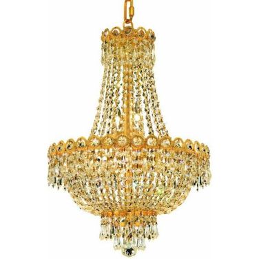 Century 16" Gold 8 Light Pendant With Clear Royal Cut Crystal Trim