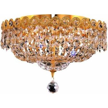 V1900F14G/RC Century 14" Gold 4 Light Flush Mount With Clear Royal Cut Crystal Trim