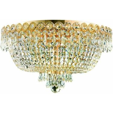 Century 18" Gold 6 Light Flush Mount With Clear Royal Cut Crystal Trim