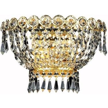 Century 12" Gold 2 Light Wall Sconce With Clear Royal Cut Crystal Trim