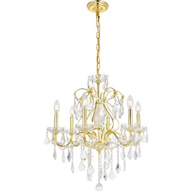 V2015d24gRc St Francis 24" Gold 6 Light Chandelier With Clear Royal Cut Crystal Trim