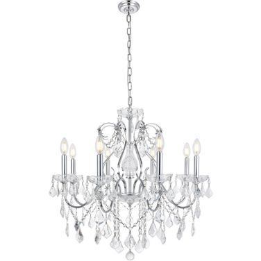 V2015d26cRc St Francis 26" Chrome 8 Light Chandelier With Clear Royal Cut Crystal Trim