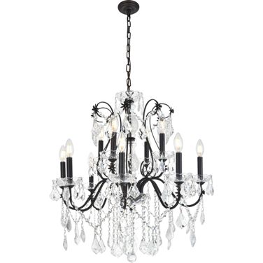 V2015d28dbRc St Francis 28" Dark Bronze 12 Light Chandelier With Clear Royal Cut Crystal Trim