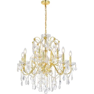 V2015d28gRc St Francis 28" Gold 12 Light Chandelier With Clear Royal Cut Crystal Trim