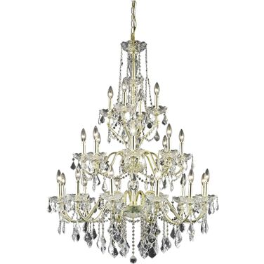 V2015g36gRc St Francis 36" Gold 24 Light Chandelier With Clear Royal Cut Crystal Trim