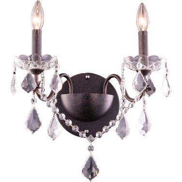St. Francis 13" Dark Bronze 2 Light Wall Sconce With Clear Royal Cut Crystal Trim