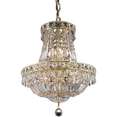 Tranquil 14" Gold 6 Light Pendant With Clear Royal Cut Crystal Trim