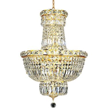 Tranquil 18" Gold 12 Light Pendant With Clear Royal Cut Crystal Trim