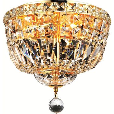 Tranquil 12" Gold 4 Light Flush Mount With Clear Royal Cut Crystal Trim