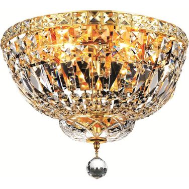 Tranquil 14" Gold 4 Light Flush Mount With Clear Royal Cut Crystal Trim