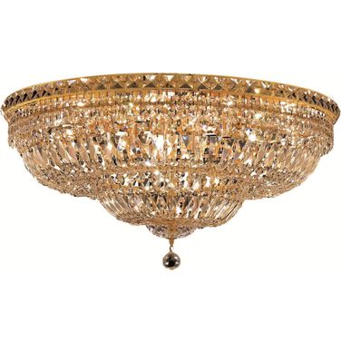 Tranquil 30" Gold 18 Light Flush Mount With Clear Royal Cut Crystal Trim