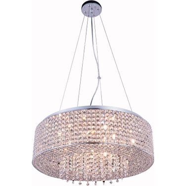 Amelie 24" Chrome 10 Light Pendant With Clear Royal Cut Crystal Trim