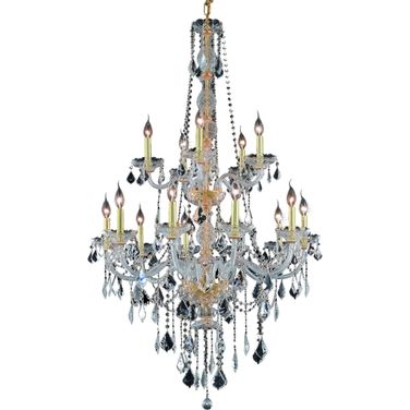 V7815g33gRc Verona 33" Gold 15 Light Chandelier With Clear Royal Cut Crystal Trim