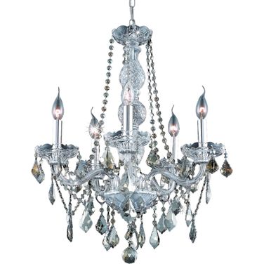 V7855d21c GtRc Verona 21" Chrome 5 Light Chandelier With Golden Teak Royal Cut Crystal Trim