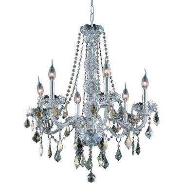 V7856d24c GtRc Verona 24" Chrome 6 Light Chandelier With Golden Teak Royal Cut Crystal Trim