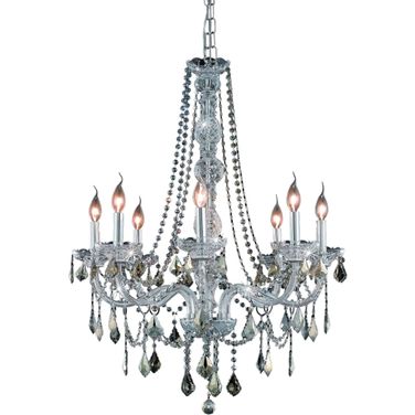 V7858d28c GtRc Verona 28" Chrome 8 Light Chandelier With Golden Teak Royal Cut Crystal Trim