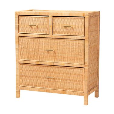 Vaere Rattan and Mahogany Wood Storage Cabinet In Natural Brown