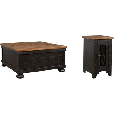 Valebeck Black and Brown Square Lift Top Occasional Table Set