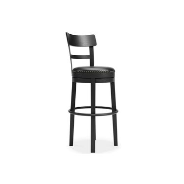 Valebeck Black Tall Upholstered Swivel Barstool