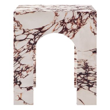 Valen Square Indoor - Outdoor Patio Arched Concrete Side Table In Red Marble