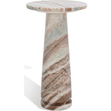 Valentia Round Marble Accent Table In White and Brown