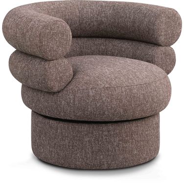Valentina Linen Textured Fabric Accent Swivel Chair In Brown