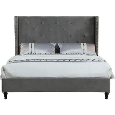 Valentina Velvet Platform King Bed In Gray