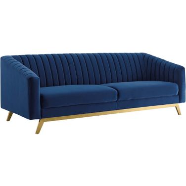 Valiant Navy Vertical Channel Tufted Performance Velvet Sofa