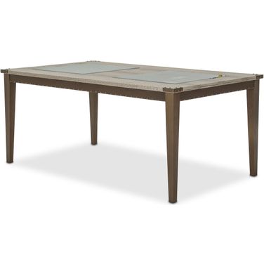 Valise 4 Leg Rectangular Dining Table With Glass Inserts In Amazon Tan Gator