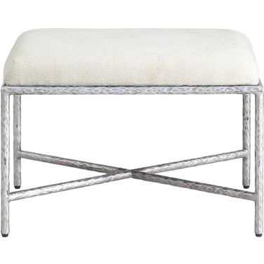 Valley Chenille Fabric Bench In Silver and Cream