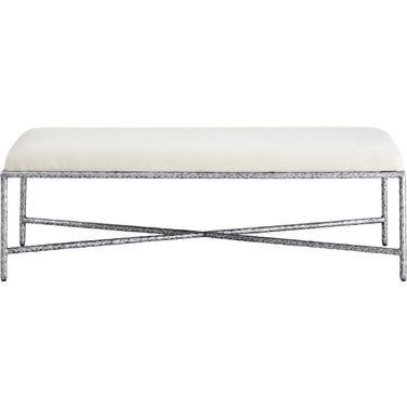 Valley Chenille Fabric Bench In Silver and Cream