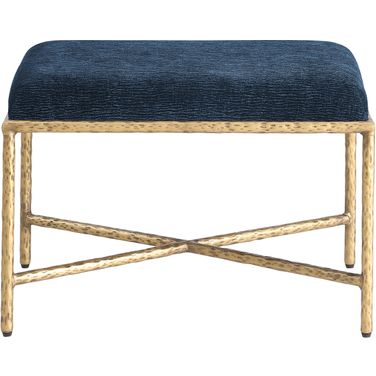 Valley Chenille Fabric Bench In Navy and Gold