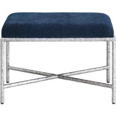 Valley Chenille Fabric Bench In Navy and Silver